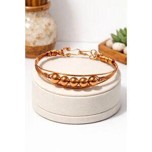 Handmade Copper Beaded Bracelet – Minimalist Wire Wrap Design